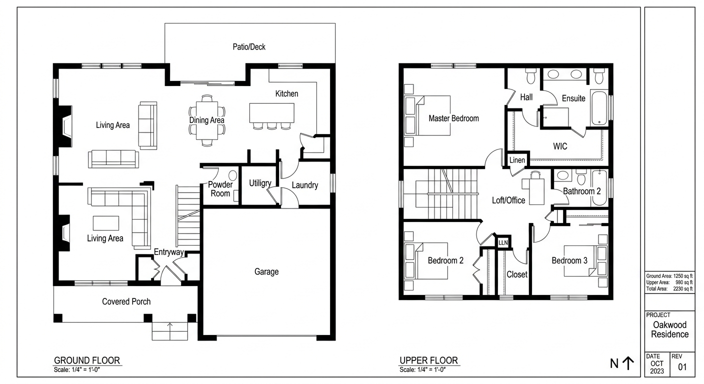Floor plan with AI-placed furniture and room zoning